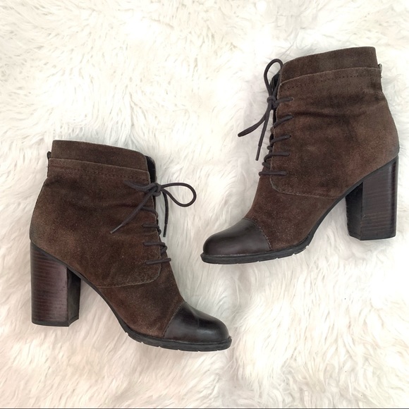 Franco Sarto Ozzie Suede Lace Up Brown Block Heel Boots - Picture 2 of 9
